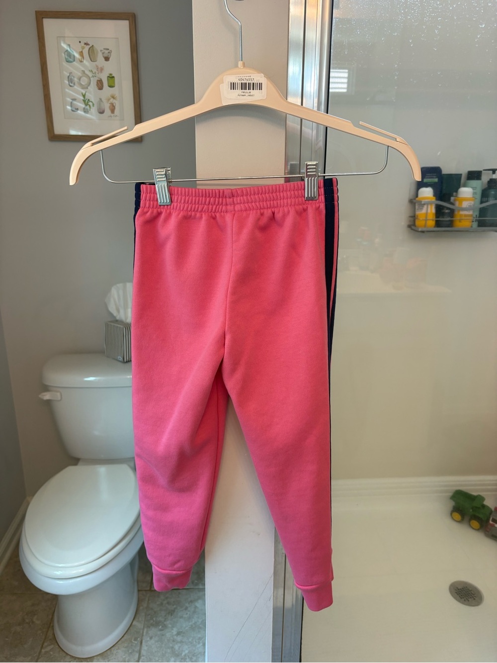 adidas Pink Joggers with Navy Triple Stripes - Picture 5 of 5
